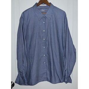 Foxcroft Wrinkle Free Plaid Dress Shirt 24W Blue White Long Sleeve Button Up